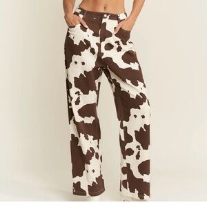 Cow Print High Waist Straight Leg Denim Jeans - 1X - NWT